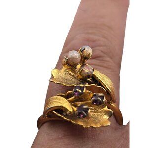 Vintage Rhinestone Leaf Adjustable Ring (A9032)